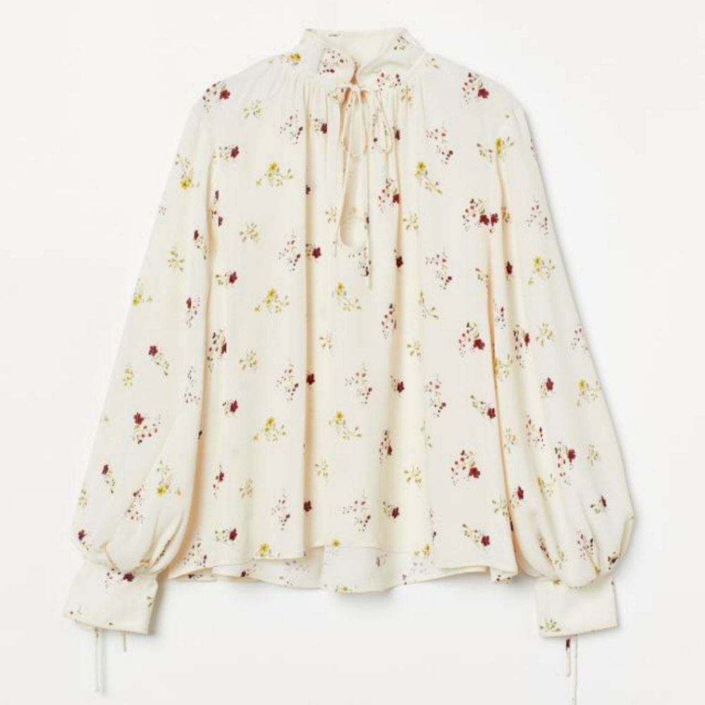 H&M Floral Top, XS, Pearly White